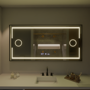 Téglalap alakú LED -tükör, 120x80 cm, MotionGlow Marcello érzékelő, letiltási rendszer, óra és hőmérő, kozmetikai nagyító