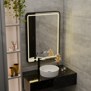 LED Touch Karl tükör -behatolási rendszer, óra és hőmérséklet 50x70 cm -es fekete kefe keret
