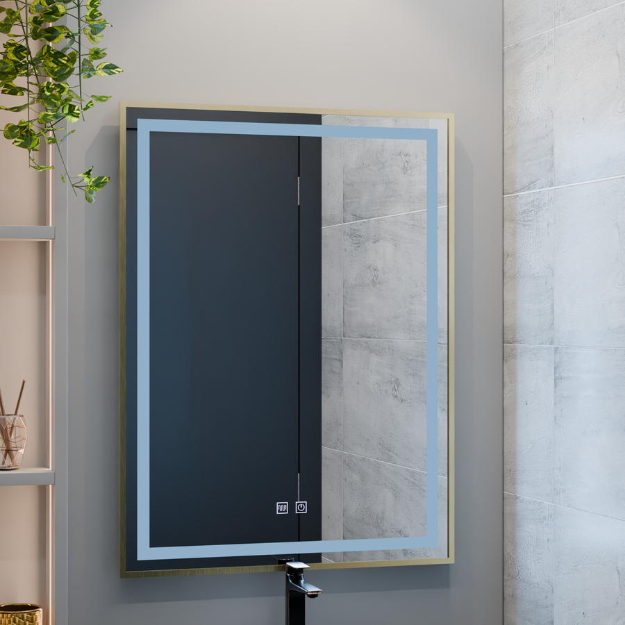 LED Touch Kalahiri tükör, 80x60 cm, leolvasztási funkció, aranycsomó keret
