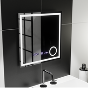Téglalap alakú LED -tükör, 60x60 cm, Souverain MotionGlow Marcello, Debrunion rendszer, óra és hőmérő, kozmetikai nagyító