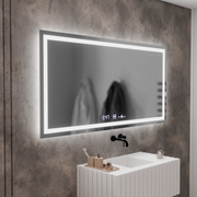 Téglalap alakú LED -tükör, 120x60 cm, Verite MotionGlow Marcello, leolvasztási rendszer, óra és hőmérő, dimálható