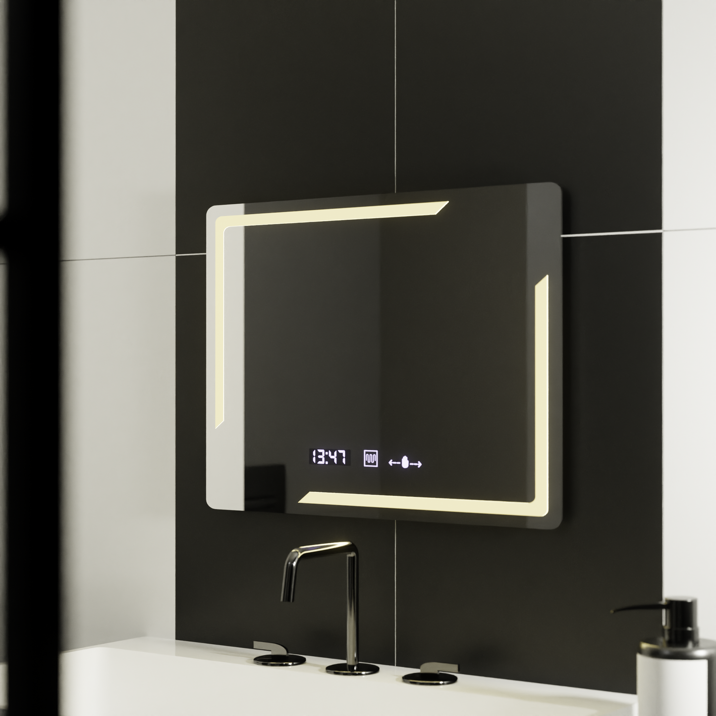 Mirror LED téglalap alakú 80x60cm Rayonement MotionGlow Marcelow rendszer fogyatékosság és Daim hőmérő