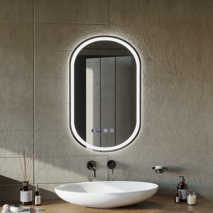 ONIRA LED Touch Mirror páramentesítő rendszer, óra és hőmérséklet 50x80 cm