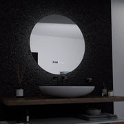 Kerek LED -tükör, 60 cm, Serenit MotionGlow Marcello, Leírásító rendszer, óra és hőmérő, dimálható