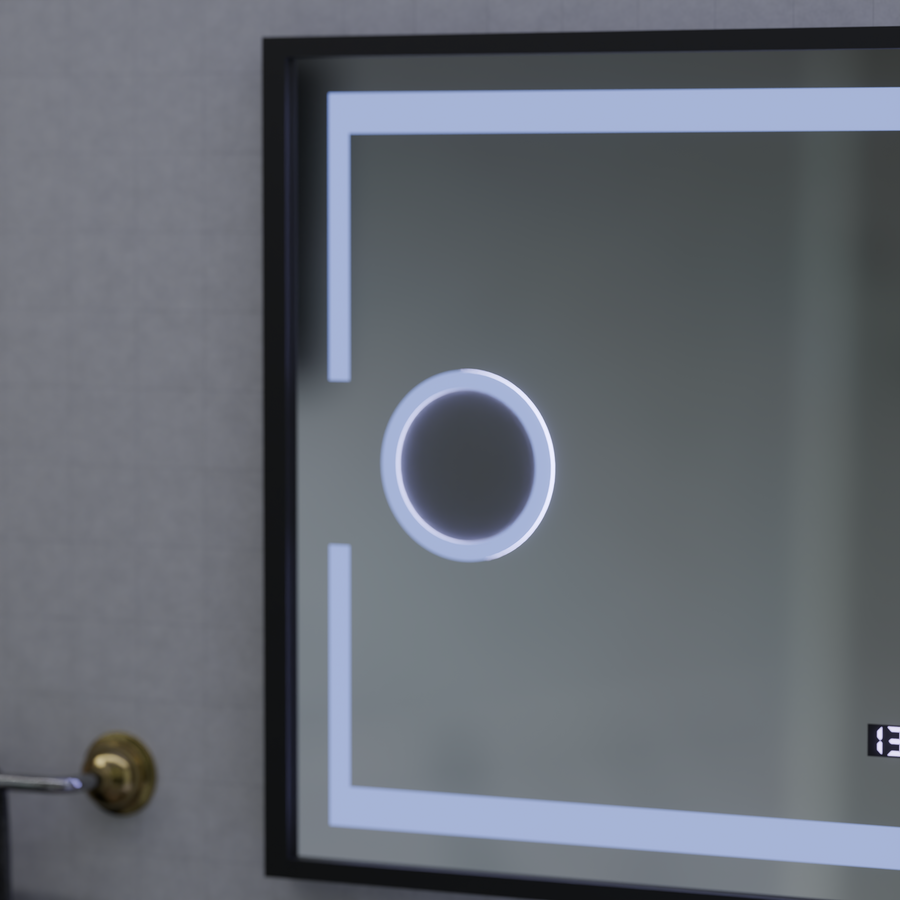 LED -tükör mozgásgátló érzékelő domingo leolvasztó leolvasztási funkcióval 120x65 cm hideg/meleg/meleg fény, fekete szálcsiszolt keret, Marcello Funghi kollekció