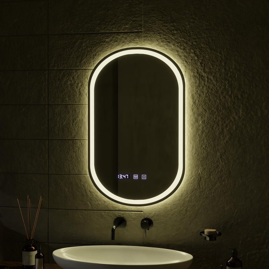 ONIRA LED Touch Mirror páramentesítő rendszer, óra és hőmérséklet 50x80 cm