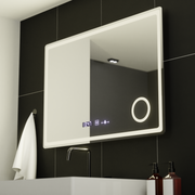 Téglalap alakú LED -tükör, 90x60cm, Belleza rifleso puro mozgásglow marcello, leolvasztási rendszer, óra és hőmérő, kozmetikai lupa, dimablable