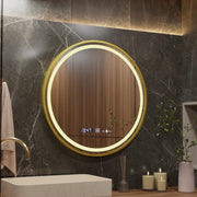 Kerek LED -tükör, 60 cm, Celeste Royale Gold EleVe MotionGlow Marcello, Deletelő Rendszer, óra