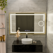 Téglalap alakú LED -tükör, 110x65cm, ECLAT MotionGlow Marcello, leolvasztási rendszer, óra és hőmérő, kozmetikai lup