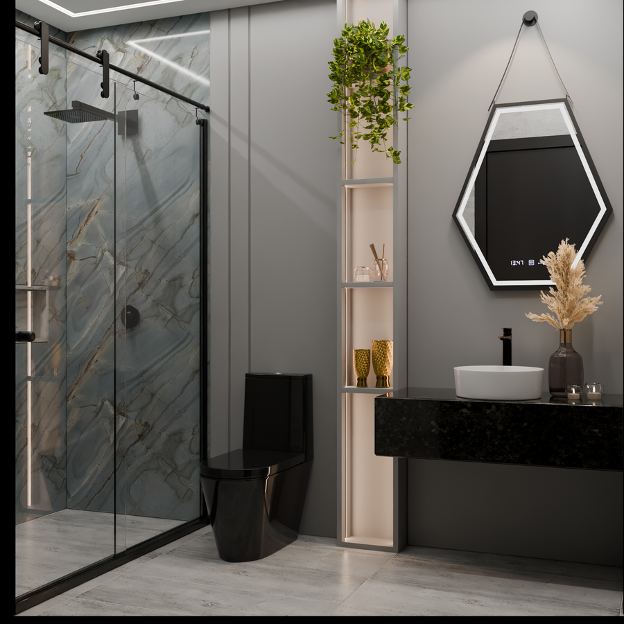 Téglalap alakú LED -tükör, 120x80 cm, MotionGlow Marcello érzékelő, letiltási rendszer, óra és hőmérő, kozmetikai nagyító