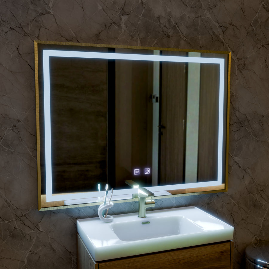 LED Touch Kalahiri tükör, 80x60 cm, leolvasztási funkció, aranycsomó keret