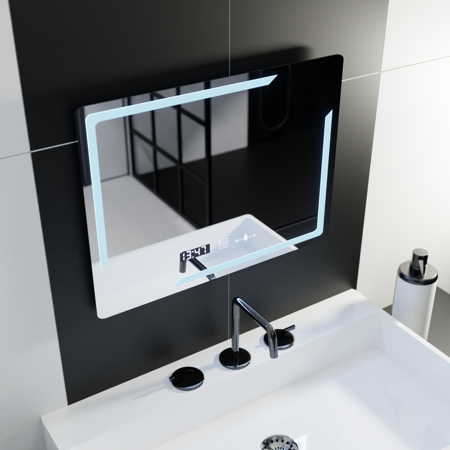 Mirror LED téglalap alakú 80x60cm Rayonement MotionGlow Marcelow rendszer fogyatékosság és Daim hőmérő