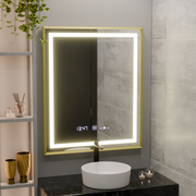 Téglalap alakú LED -tükör, 75x90 cm, Royale Gold MotionGlow Marcello, Discanting System, óra és hőmérő