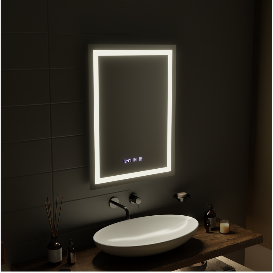 MODENA LED Touch Mirror Páramentesítő, Óra és hőmérséklet rendszer 60x80 cm