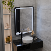LED Touch Karl tükör -behatolási rendszer, óra és hőmérséklet 50x70 cm -es fekete kefe keret