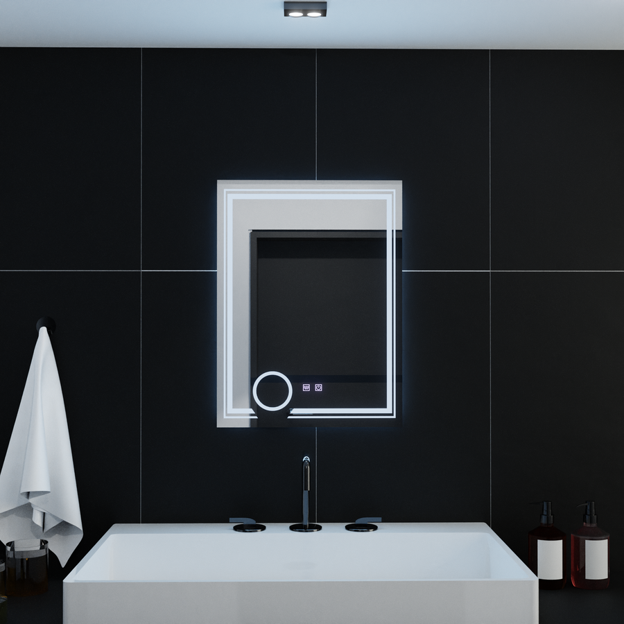 Négyszögletű LED-es tükör, 60x80cm, CANTO Touch, Páramentesítő rendszer, Tompítható