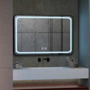 Tükör LED téglalap alakú 100x65cm - él fényes érintő leolvasztási rendszer, fekete keret