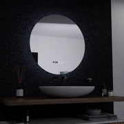 Kerek LED -tükör, 60 cm, Serenit MotionGlow Marcello, Leírásító rendszer, óra és hőmérő, dimálható