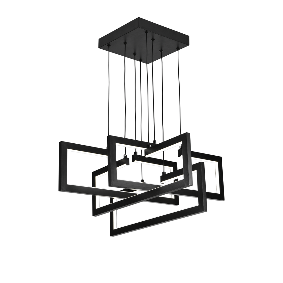 LED csillár távirányítóval, felfüggesztett 98W, 4 elem, hideg/meleg/semleges fény, szabályozható, állítható magasságú, fekete