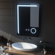Mirror LED Touch Manfred szennyeződés rendszer, óra és hőmérséklet 60x80 cm kozmetikai nagyítás