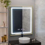 Téglalap alakú LED -tükör, 75x90 cm, Royale Gold MotionGlow Marcello, Discanting System, óra és hőmérő