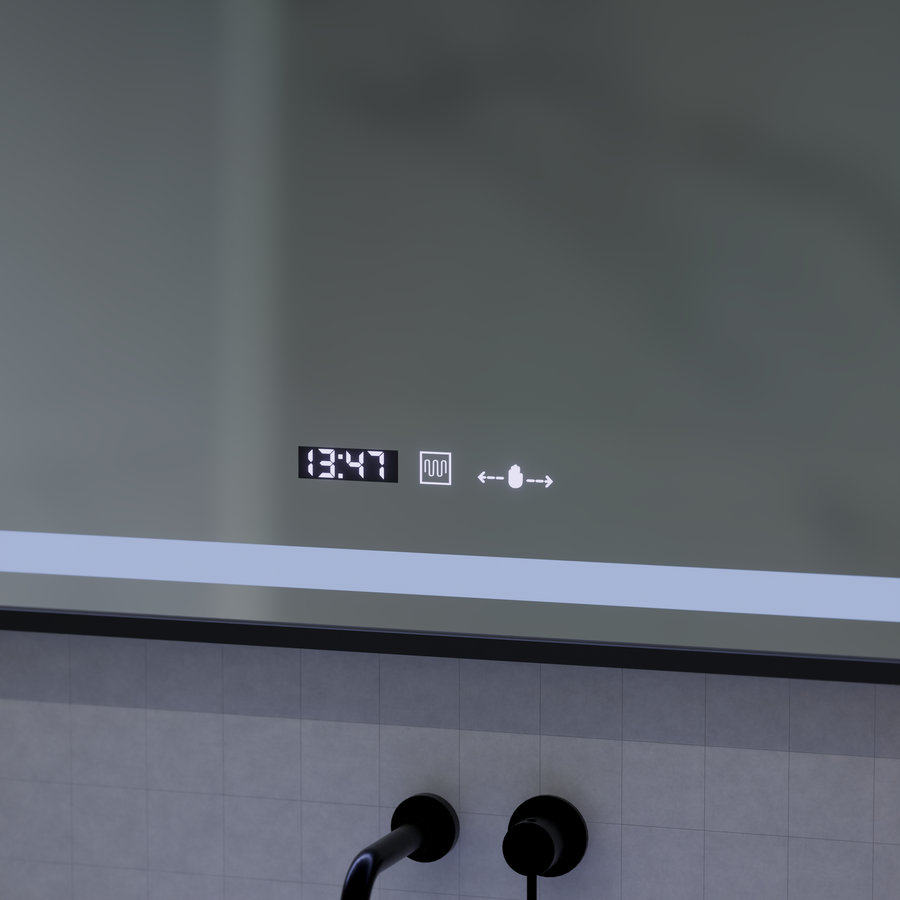 LED -tükör mozgásgátló érzékelő domingo leolvasztó leolvasztási funkcióval 120x65 cm hideg/meleg/meleg fény, fekete szálcsiszolt keret, Marcello Funghi kollekció