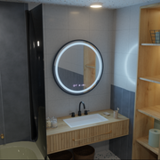 Kerek LED -tükör, 80 cm, Celeste Majesté Noir Motionglow Marcello, leolvasztási rendszer, óra és hőmérő, dimálható