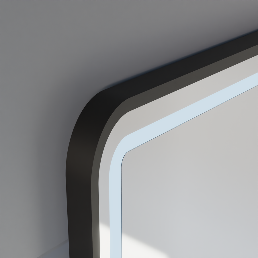 Mirror LED Touch LUCIDA páramentesítő rendszer, óra és hőmérséklet 60x80 cm szálcsiszolt fekete keret