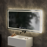 Téglalap alakú LED -tükör, 120x60 cm, Verite MotionGlow Marcello, leolvasztási rendszer, óra és hőmérő, dimálható