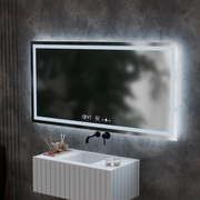 Téglalap alakú LED -tükör, 120x60 cm, Verite MotionGlow Marcello, leolvasztási rendszer, óra és hőmérő, dimálható