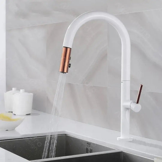 Konyhai csaptelep kihúzható zuhanyzóval, sárgaréz, fehér, CF/1035/A Konyhai csaptelepek Alapértelmezett cím Alessandro Design