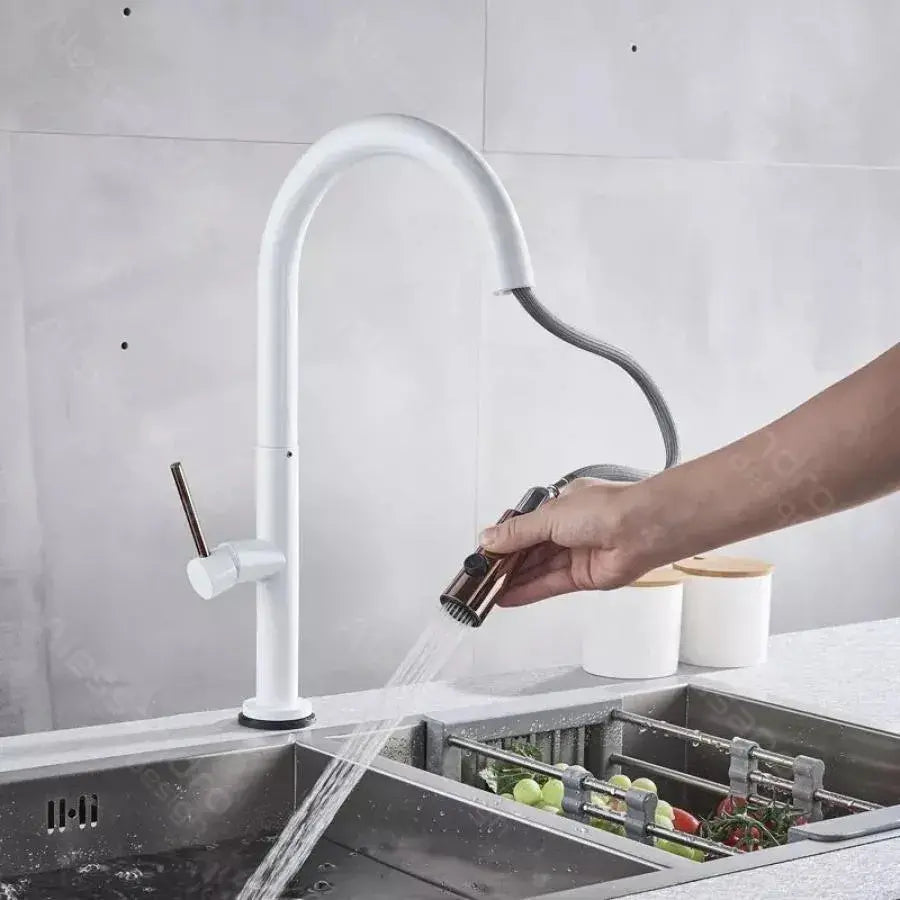 Konyhai akkumulátor kivonható zuhanyzóval, egészségügyi sárgaréz, fehér, CF/1035/A