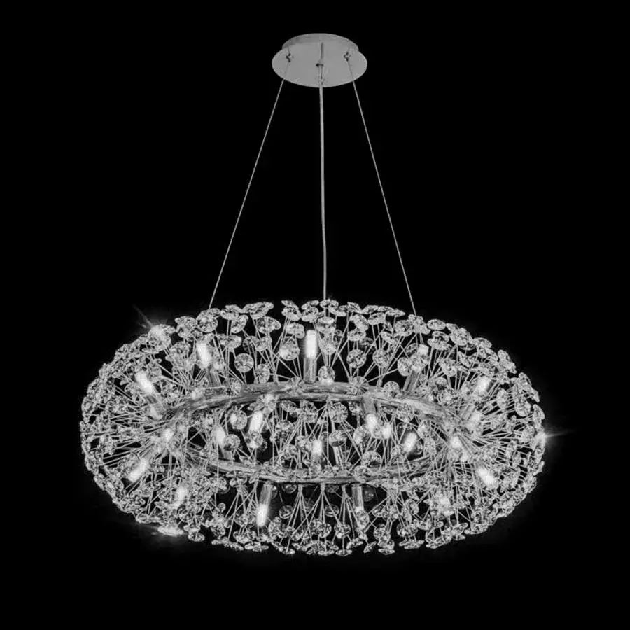 Crystal Chandelier perc 12x G9, 60 cm átmérőjű, fényes ezüst, állítható magasság