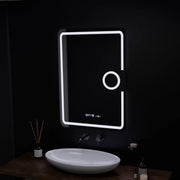 Téglalap alakú LED -tükör, 50x70 cm, Eclat MotionGlow Marcello, leolvasztási rendszer, óra és hőmérő, kozmetikai lup
