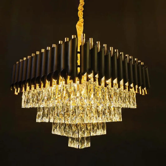 Crystal Chandelier Versailles Eleganza 7X E14, 49 cm átmérőjű, fényes és fekete arany, állítható magasság