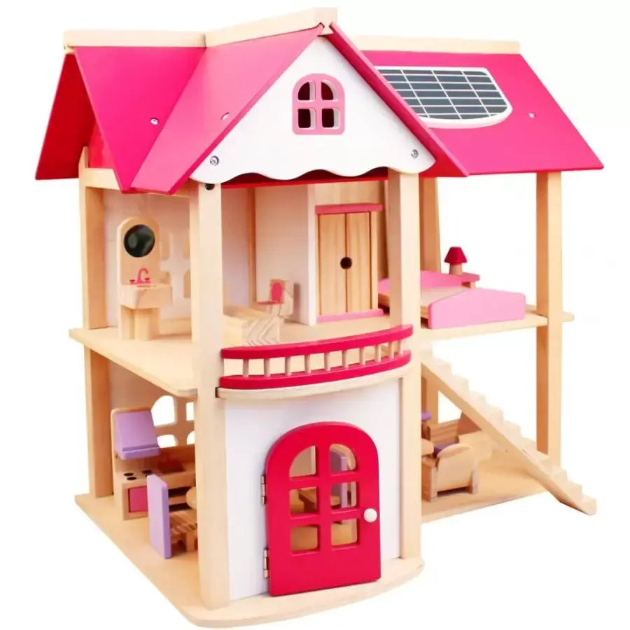 Doll ház rózsaszín babaház bútorokkal