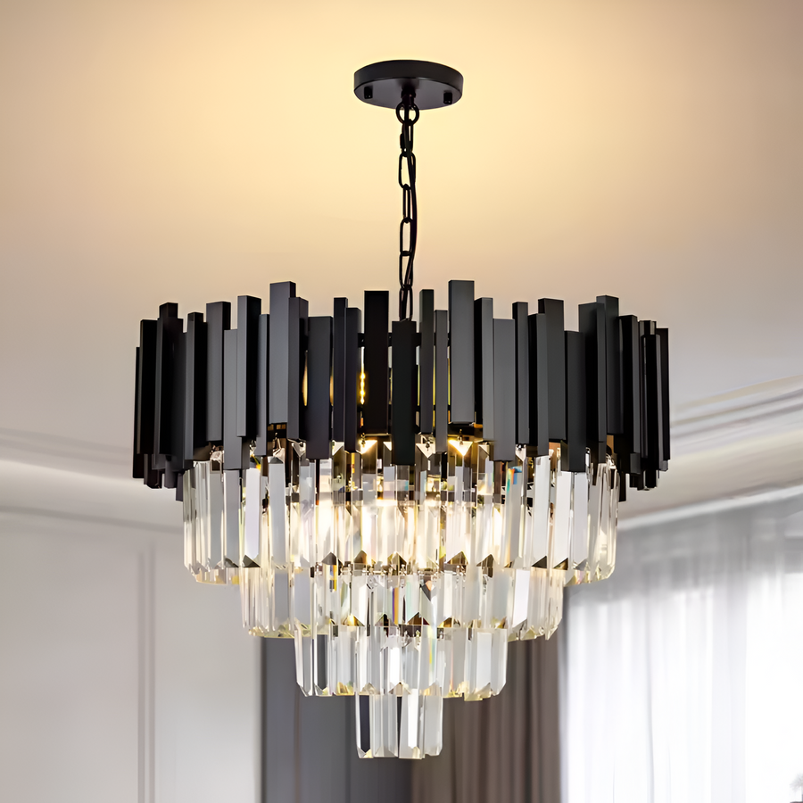 Crystal Chandelier Blois Eleganza 8xe14, 49 cm átmérőjű, fekete, állítható magasság