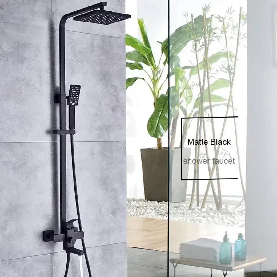 Zuhanyoszlop, rozsdamentes acél, négyzet alakú para, esőhatás, 3 funkció, fal rögzítése, szatén fekete, kiegészítők, HS007