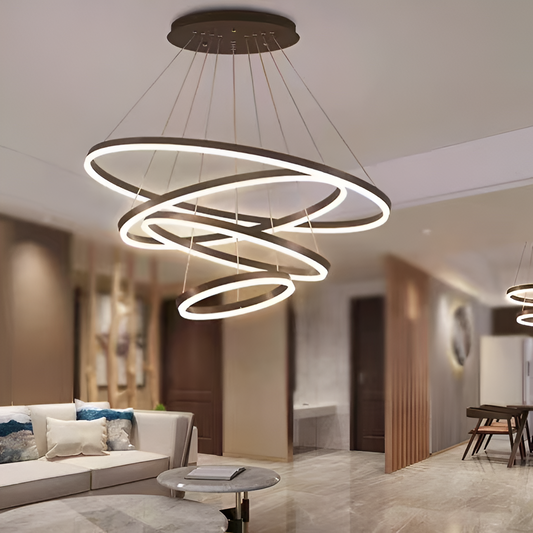 LED -csillár, Casian távirányítóval, 130W, 4 kör, hideg/forró/semleges fény, instabil, fekete, állítható magasság