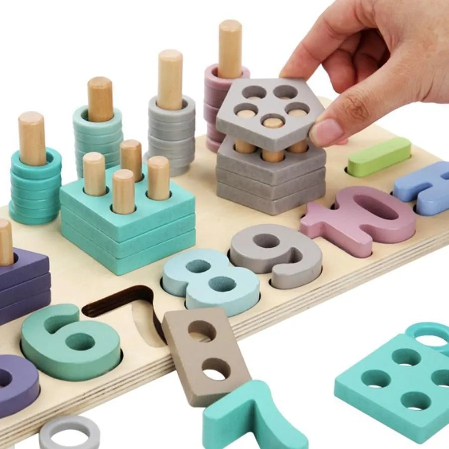 Montinsori multifunkcionális oktatási játék figurákkal, országokkal és geometriai formákkal, 80 darab, fa