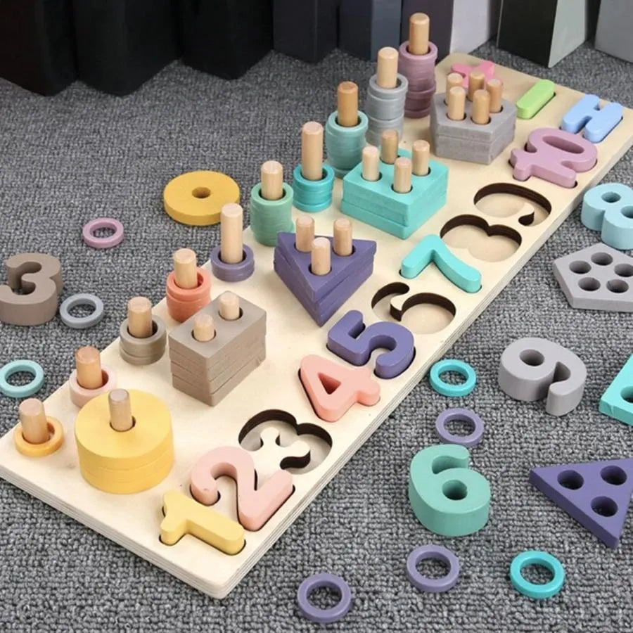 Montinsori multifunkcionális oktatási játék figurákkal, országokkal és geometriai formákkal, 80 darab, fa