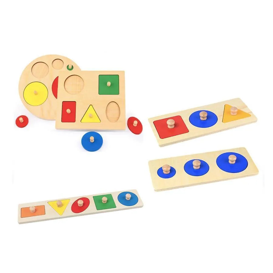 Multolor panel típusú játék geometriai formákkal, 6 darab, fa