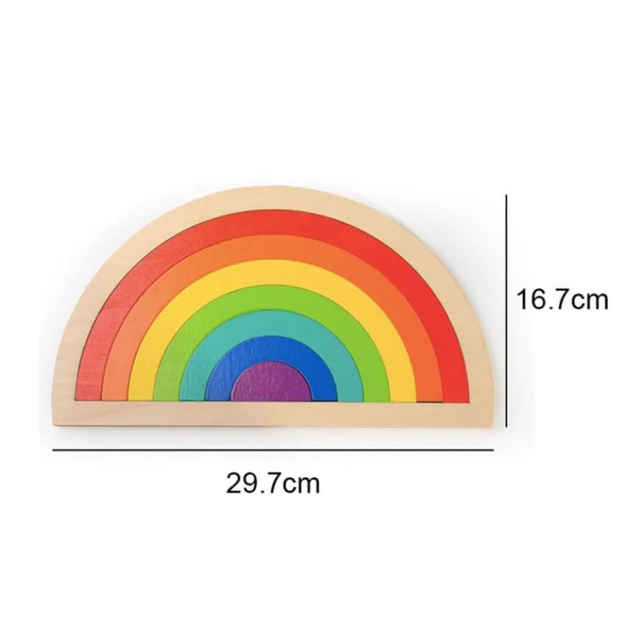 Puzzle típusú játék többszínű szivárvány, 8 darab, fa