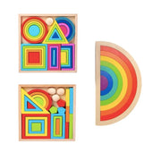 Puzzle típusú játék többszínű szivárvány, 8 darab, fa