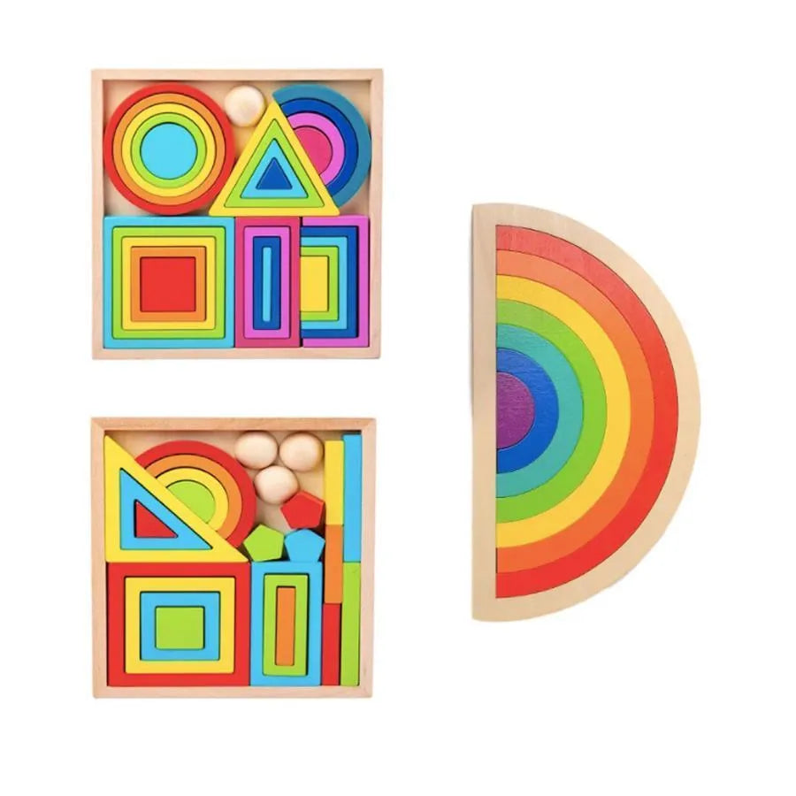 Puzzle típusú játék többszínű szivárvány, 8 darab, fa