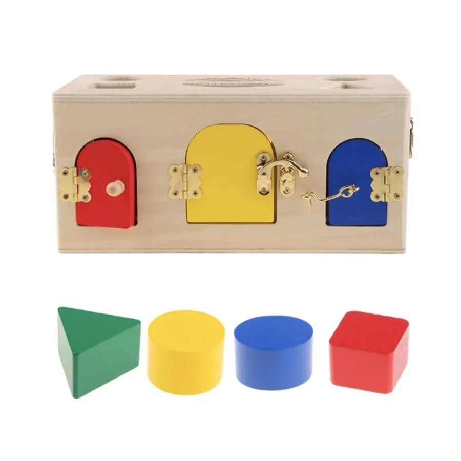 Oktatási játék Montessori Lock Cube, 5 darab, többszínű, fa