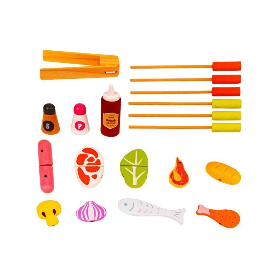 Barbecue grill játék, 35 darab, többszínű, fa