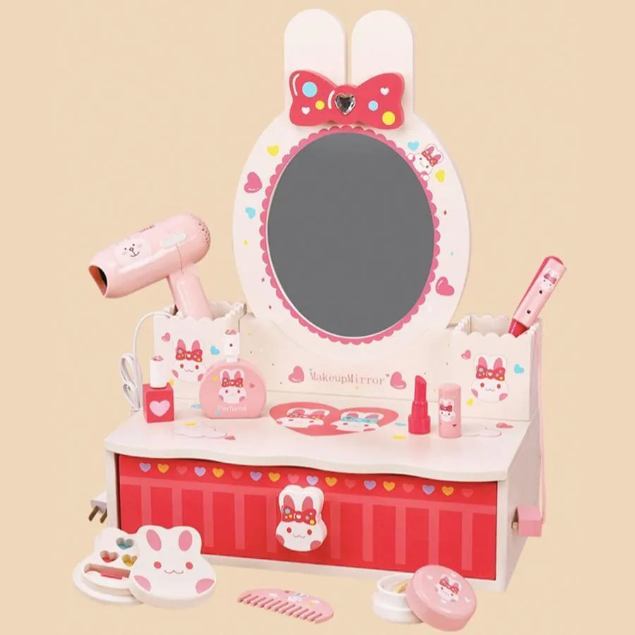 A nyúl smink- és szépségasztalos játéka, 16 darab, rózsaszín, fa
