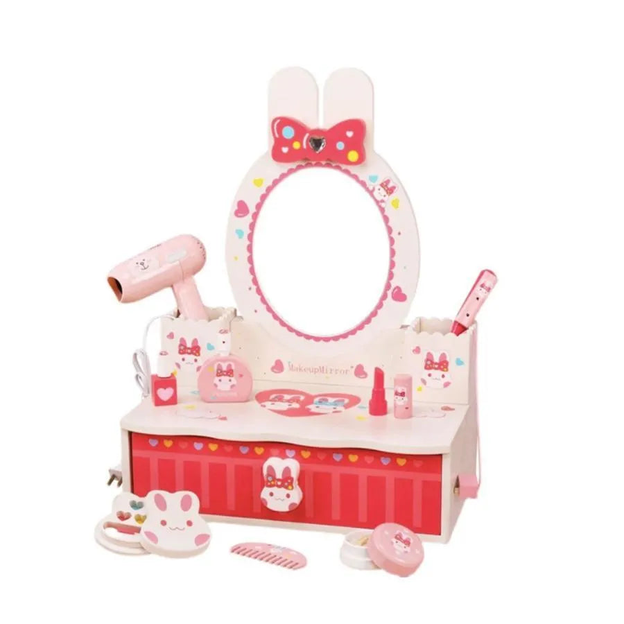 A nyúl smink- és szépségasztalos játéka, 16 darab, rózsaszín, fa
