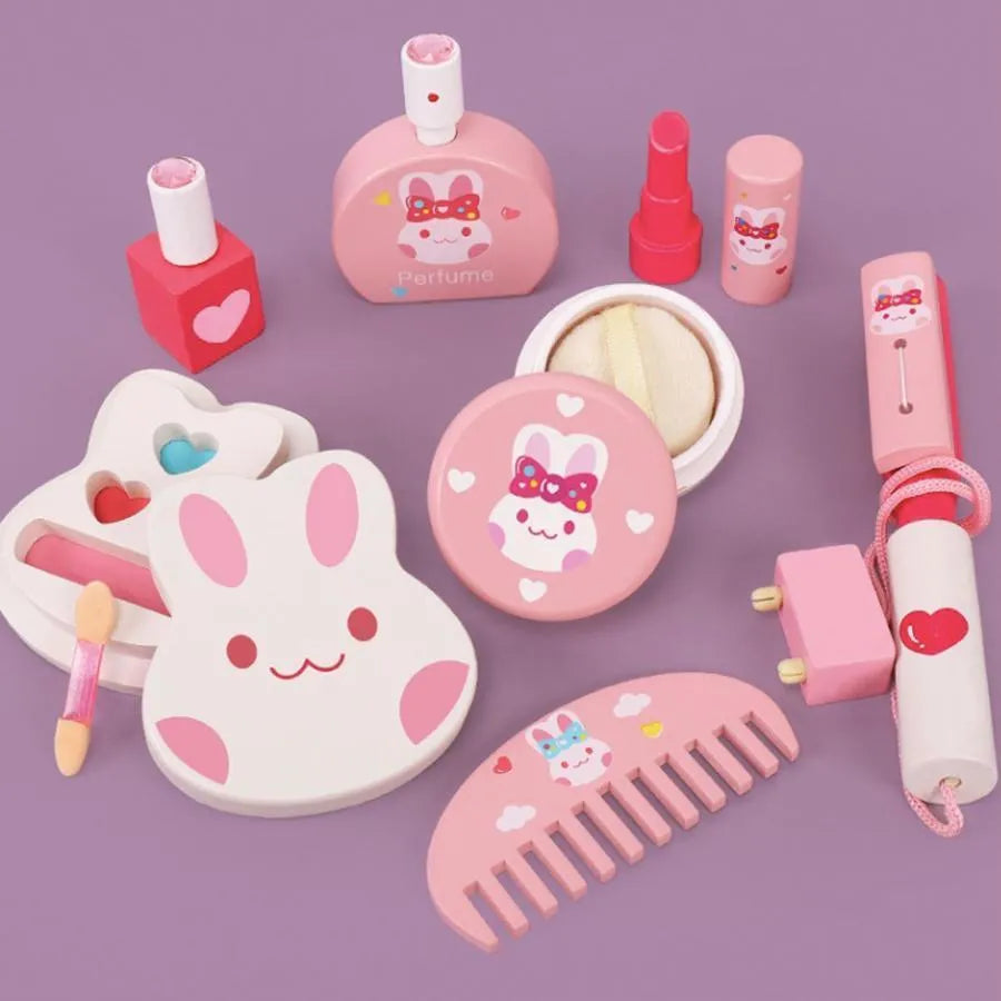 A nyúl smink- és szépségasztalos játéka, 16 darab, rózsaszín, fa